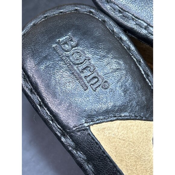 Born Black Leather Wedge Sandals With Floral Detail & Espadrille Sole Size 8 - Picture 3 of 10